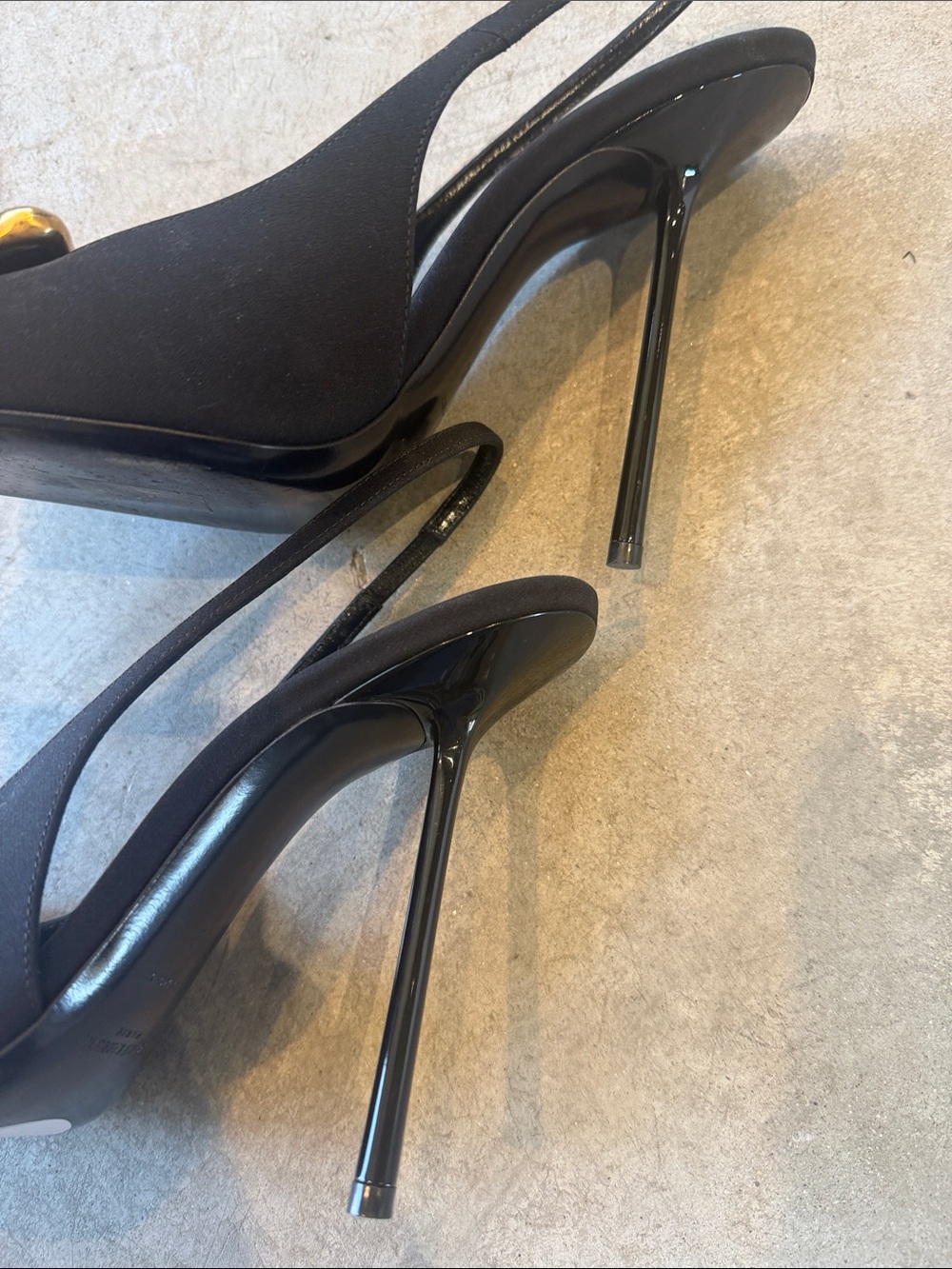 Saint Laurent Black Slingback Pumps with Hammered Gold Frame and Amber Detail - Picture 5 of 6